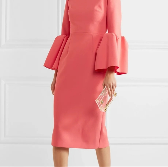 Roksanda MARGOT Crepe Dress Bell Sleeves Fitted Coral Pink size 10 (fits us 6) - Picture 4 of 10